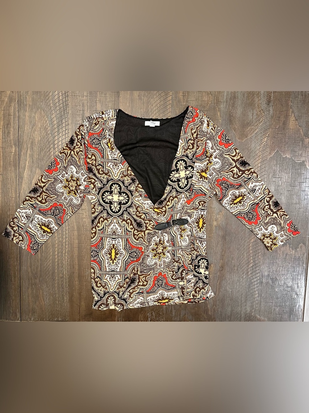Charter Club Y2K 3/4 sleeve blouse with paisley and floral design